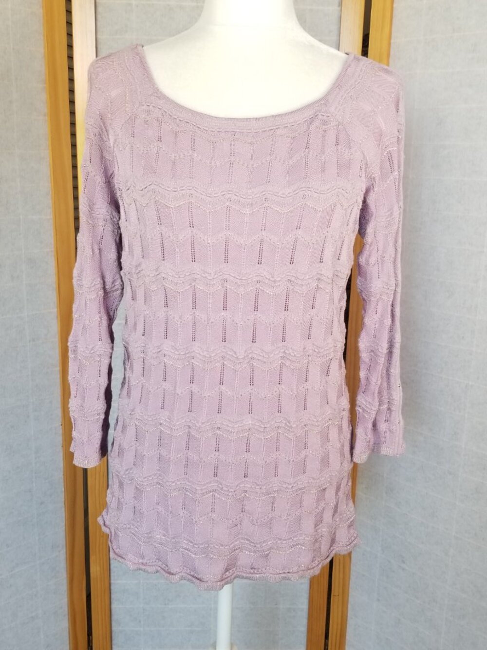 WHBM Pullover Lined Sweater Women Size Large Lavender Lilac Purple Knit Gold
